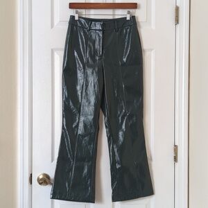 7 For All Mankind Faux Patent Leather Slim Cropped Kick Flare Pants Emerald S